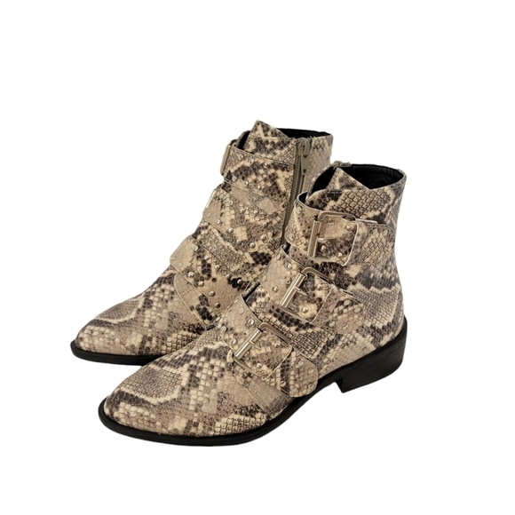 New Steven Steve Madden Snakeskin Bucke Strap Ankl Harmon Boots - Picture 1 of 6